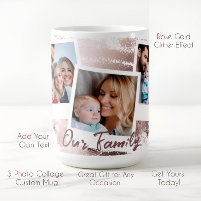 Mug Rose Gold et Blanc Glamour Collage de 3 Photos (Créateur téléchargé)