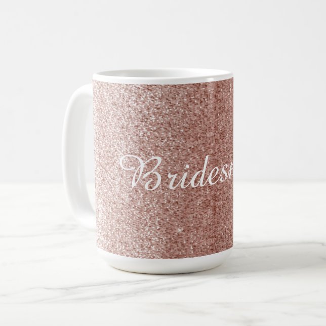 Mug Rose Gold Faux Pailleté Avec Nom De Demoiselle D'H (Devant gauche)