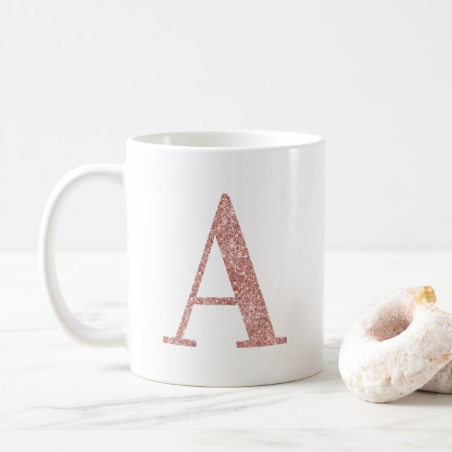 Mug Rose Gold Faux Paillettes Monogramme A (Avec donut)