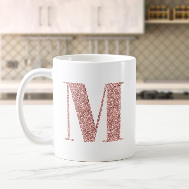Mug Rose Gold Faux Parties scintillant Monogramme M (Letter M Monogram)