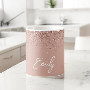 Mug Rose Gold Féminin - Paillettes Rose Blush