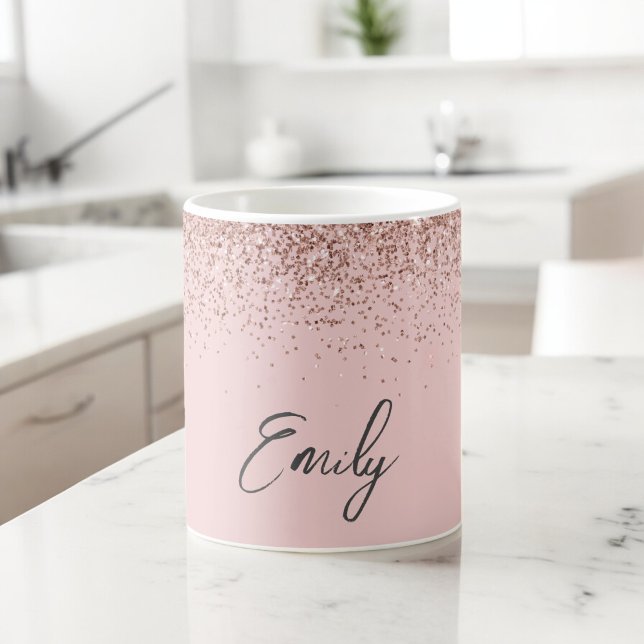 Mug Rose Gold Féminin - Paillettes Rose Pâle Scintilla (Créateur téléchargé)
