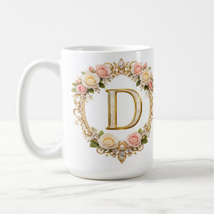 Mug Rose Gold Floral Monogramme Lettre D Mariage