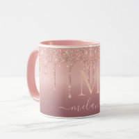 Rose Gold Glitter Lettre personnalisée Nom Café Mu