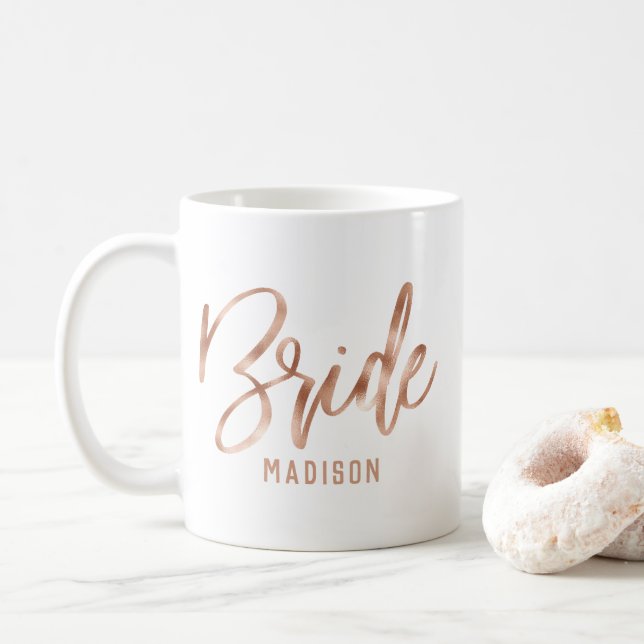Mug Rose Gold Moderne Typographie Mariage Mariée (Avec donut)