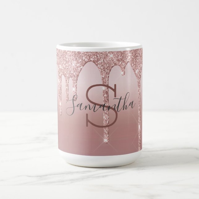 Mug Rose Gold Monogramme Pailleté Dégoulinant Blush Ro (Centre)
