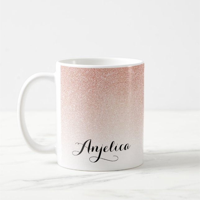 Mug Rose Gold Ombre Faux Nom de la Parties scintillant (Gauche)