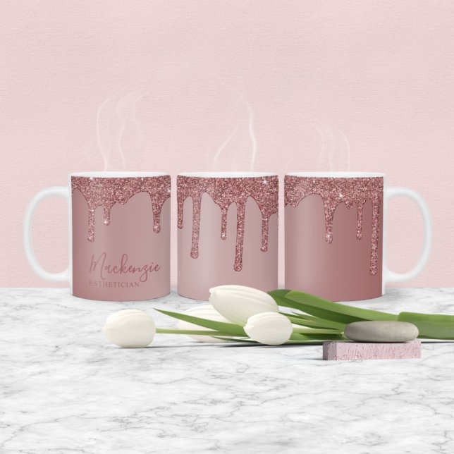 Mug Rose Gold Pailleté Personnalisé avec Drips de Glit (Créateur téléchargé)
