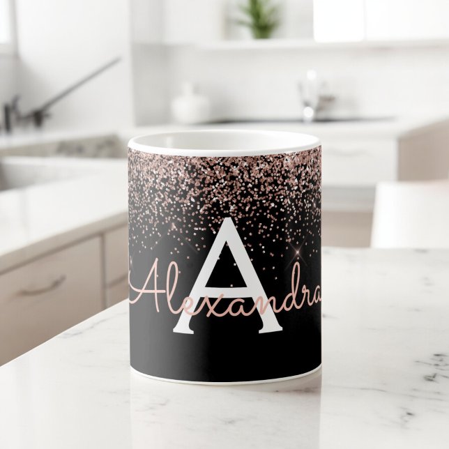 Mug Rose Gold - Pailleté Rose Monogramme Nom (Créateur téléchargé)