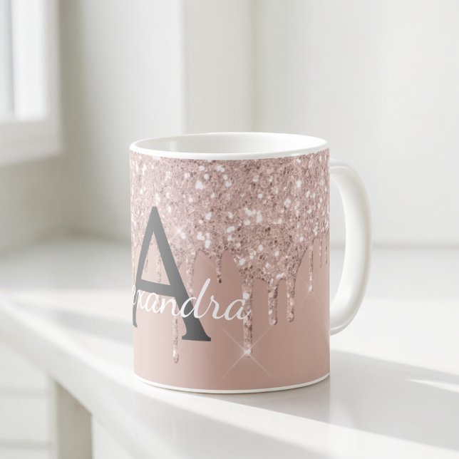 Mug Rose Gold - Paillettes Rose Monogramme Nom (Créateur téléchargé)