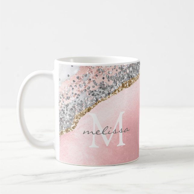 Mug Rose Gold Rose Agate Parties scintillant Marbre Mo (Gauche)