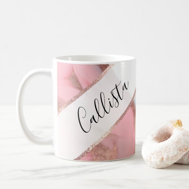 Mug Rose Gold Rose Girly Moderne Marbre Peint (Avec donut)