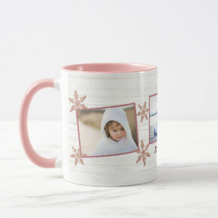 Mug Rose Gold Snowflake Nom de Noël Et 3 Photo
