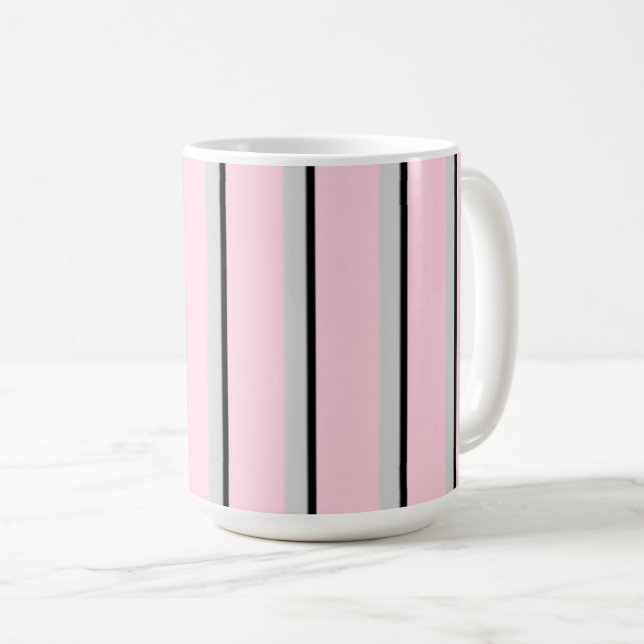 Mug Rose, gris, noir, impression rayée (Devant droit)