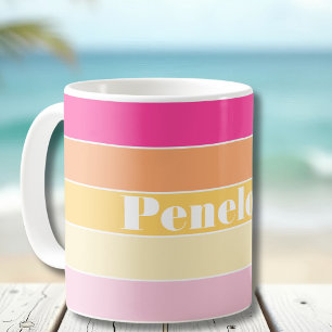 Mug Rose Jaune Bandes de blocs de couleur personnalisé