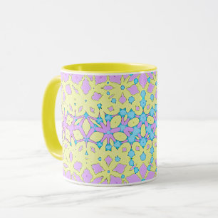 Mug Rose, Lilac, Jaune et bleu ciel géométrique
