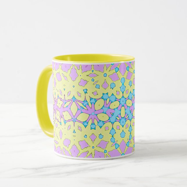 Mug Rose, Lilac, Jaune et bleu ciel géométrique (Devant gauche)