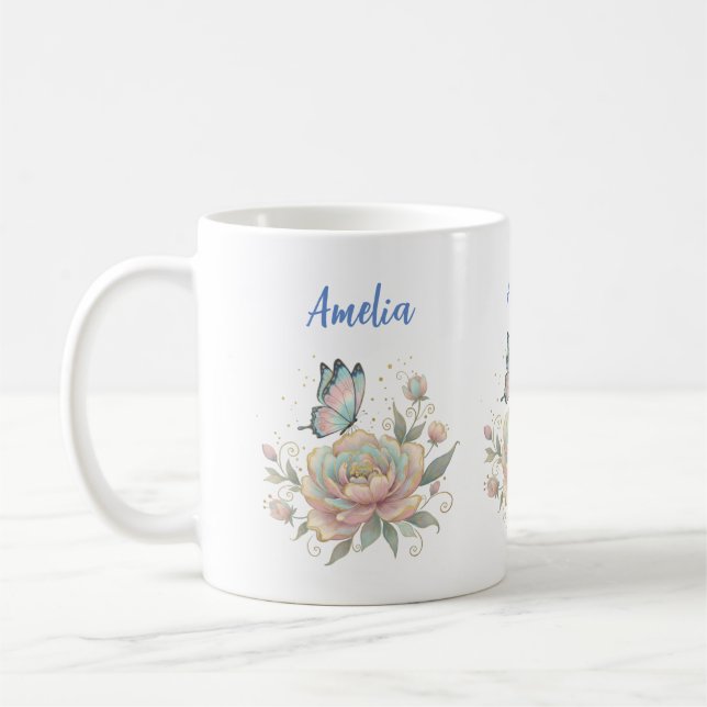 Mug Rose Magique et Papillon Couleurs Pastel (Gauche)
