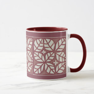 Mug Rose-marron et motif de feuille blanche
