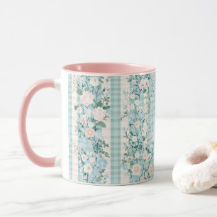 Mug Rose Menthe Verte Floral Gingham Grand Millennial