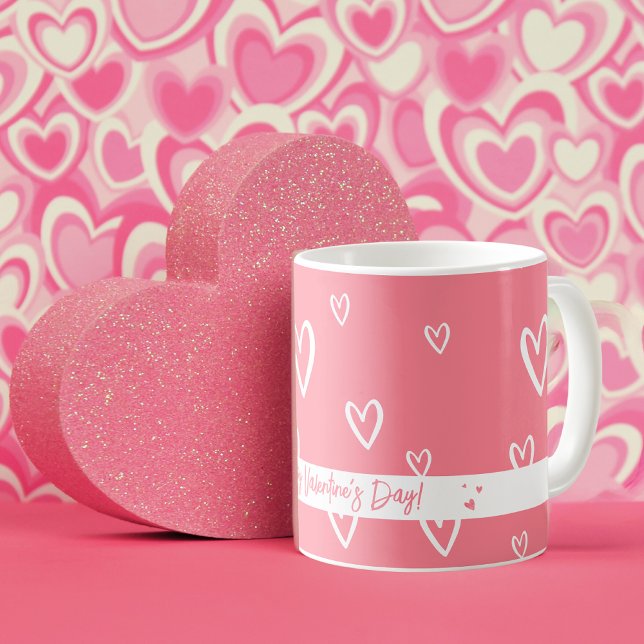 Mug Rose mignon avec Motif de coeur blanc (Cute Pink with White Heart Pattern Coffee Mug)