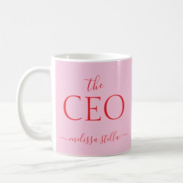 Mug Rose ModerneLe nom du PDG | Cadeau Féminin (Gauche)