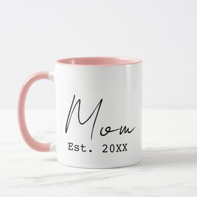 Mug Rose Noir Élégant Script Nouvelle Maman Année d'An (Gauche)