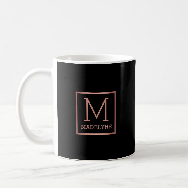 Mug Rose noir or élégant Monogramme moderne (Gauche)