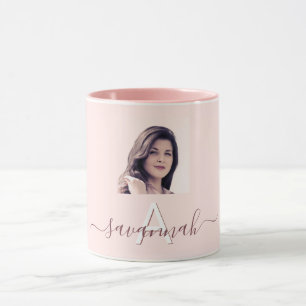Mug Rose or blush monogramme nom initial photo