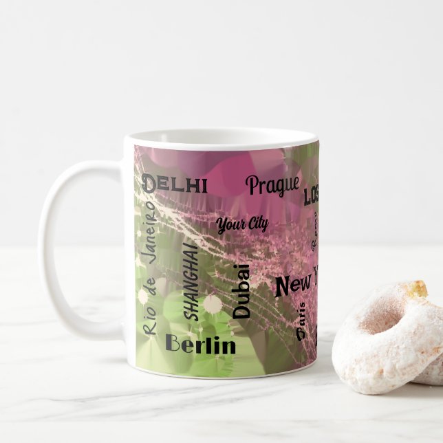 Mug rose or & sauge marbre vert tourbillon Mega ville (Avec donut)