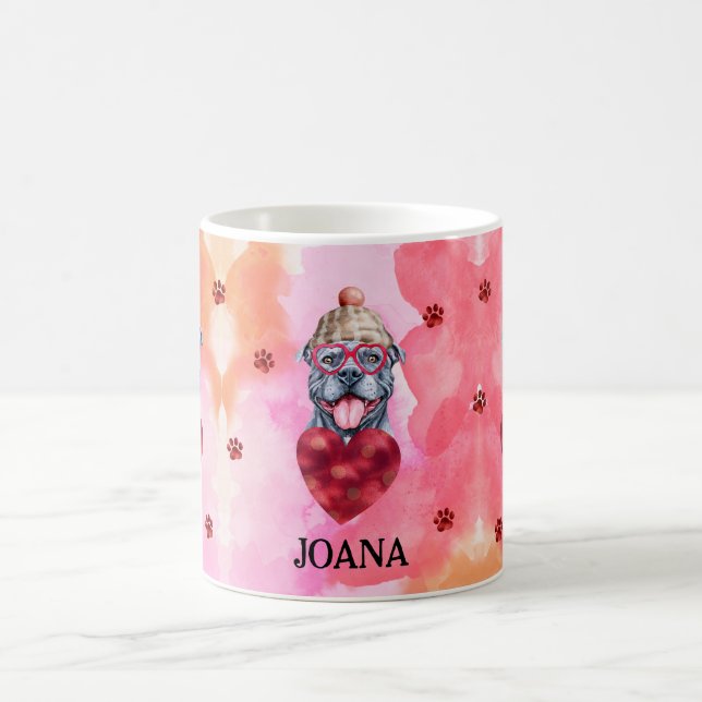 Mug Rose Orange Gris Cadeau de la Saint-Valentin Pitbu (Centre)