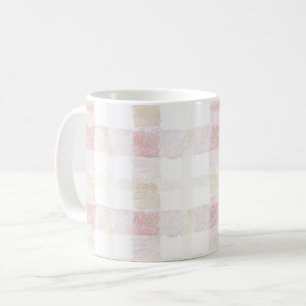 Mug Rose Pâle Blanc Crème Rayures Carreaux