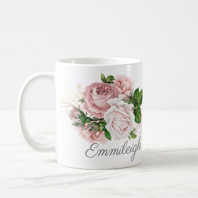 Mug Rose Pâle Élégant Floral Vintage (Gauche)
