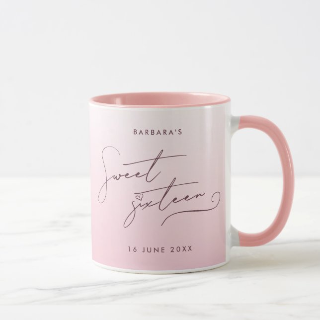 Mug Rose Pâle Élégant Ombré Écriture pour un Sweet Six (Droite)