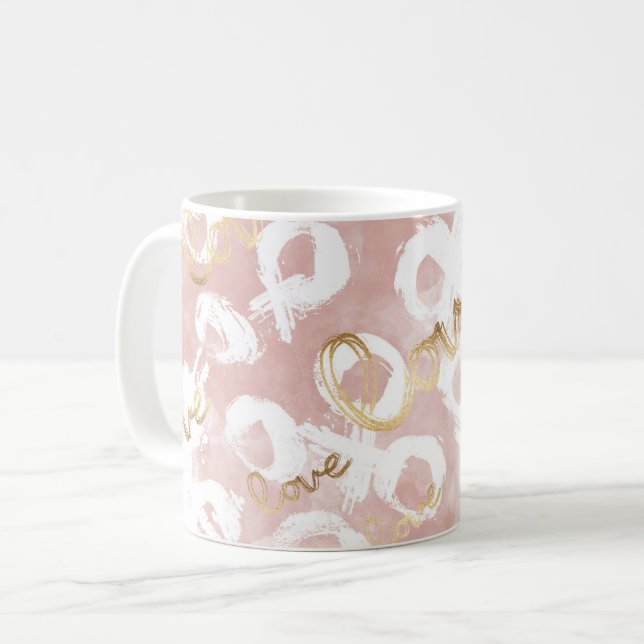 Mug Rose Pâle Or Blanc XOXO Amour (Devant gauche)