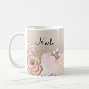 Mug Rose Pâle Rustique Glam Floral Fleurs Personnalisé