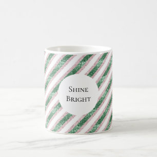 Mug Rose Pâle Vert Stripes Noël Pailleté