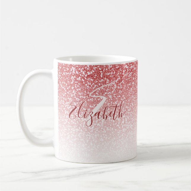 Mug Rose Parties scintillant Or Ombre Moderne Monogram (Gauche)
