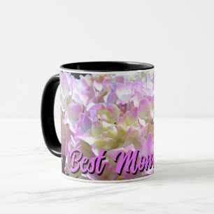 Mug rose pastel jaune pourpre hydrangée fleurs maman