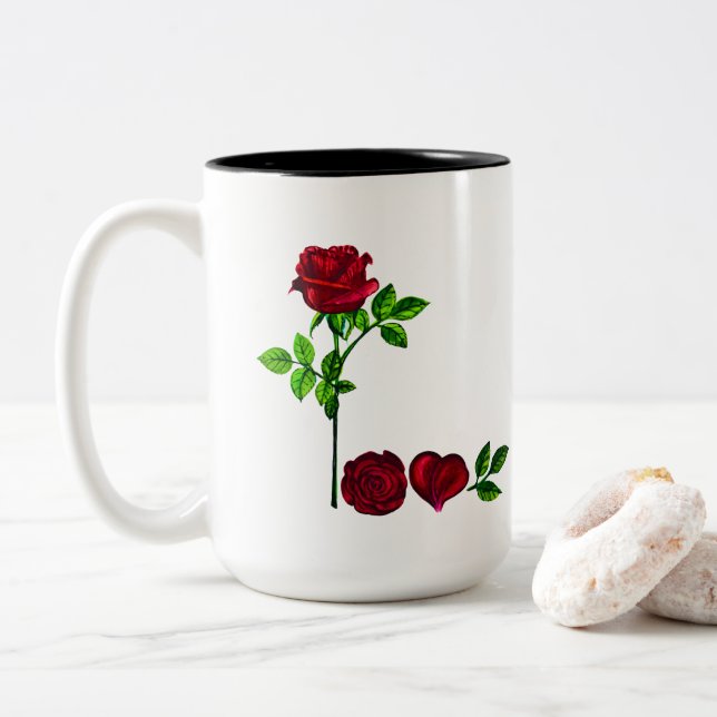 Mug Rose peint à la main - Romantique Floral Coffe (Avec donut)