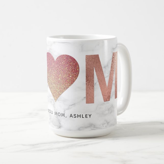 Mug Rose personnalisé Parties scintillant d'or Maman F (Devant droit)