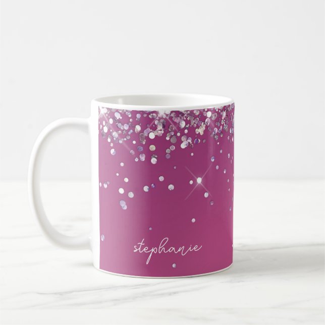 Mug Rose Poudré Moderne Glitter Personnalisé  (Gauche)