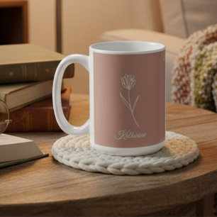 Mug Rose Poussiéreuse Élégante Fleur Simple Nom