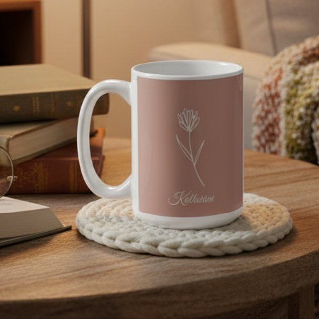 Mug Rose Poussiéreuse Élégante Fleur Simple Nom (Créateur téléchargé)