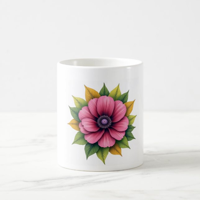 Mug rose Pretty Aquarelle vibrante Floral Personnalisé (Centre)