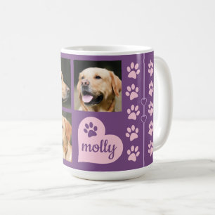 Mug Rose Purple Heart de nom de chien de collage de 3