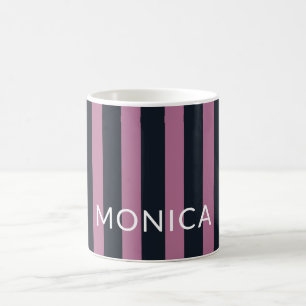 Mug rose rayé nom personnalisé marine