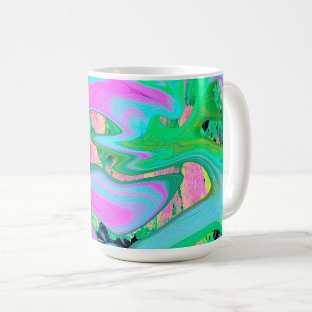 Mug Rose Rétro et Art Liquide Bleu Clair sur Hydrangea (Devant droit)