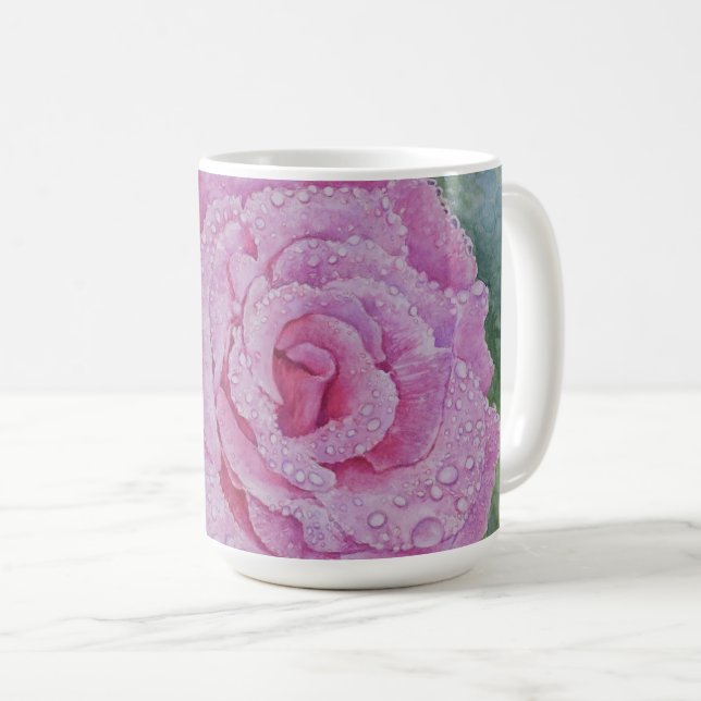 Mug Rose rose avec gouttes de pluie  (Devant droit)