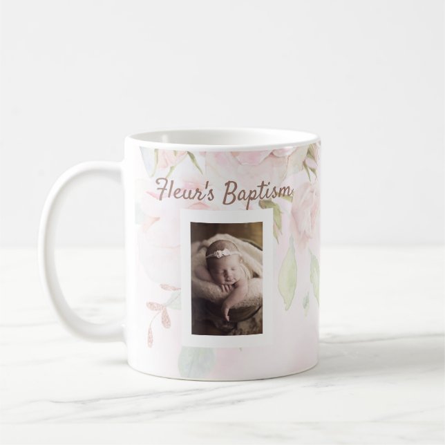 Mug Rose rose floral fille Baptême (Gauche)